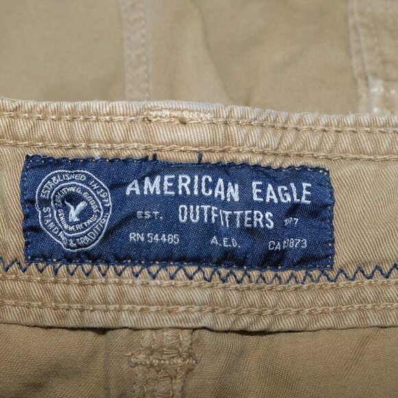 12” inseam 6 Pockets GUC Size 32 Cargo Jean Shorts Camel Dark Tan Denim - Picture 5 of 8